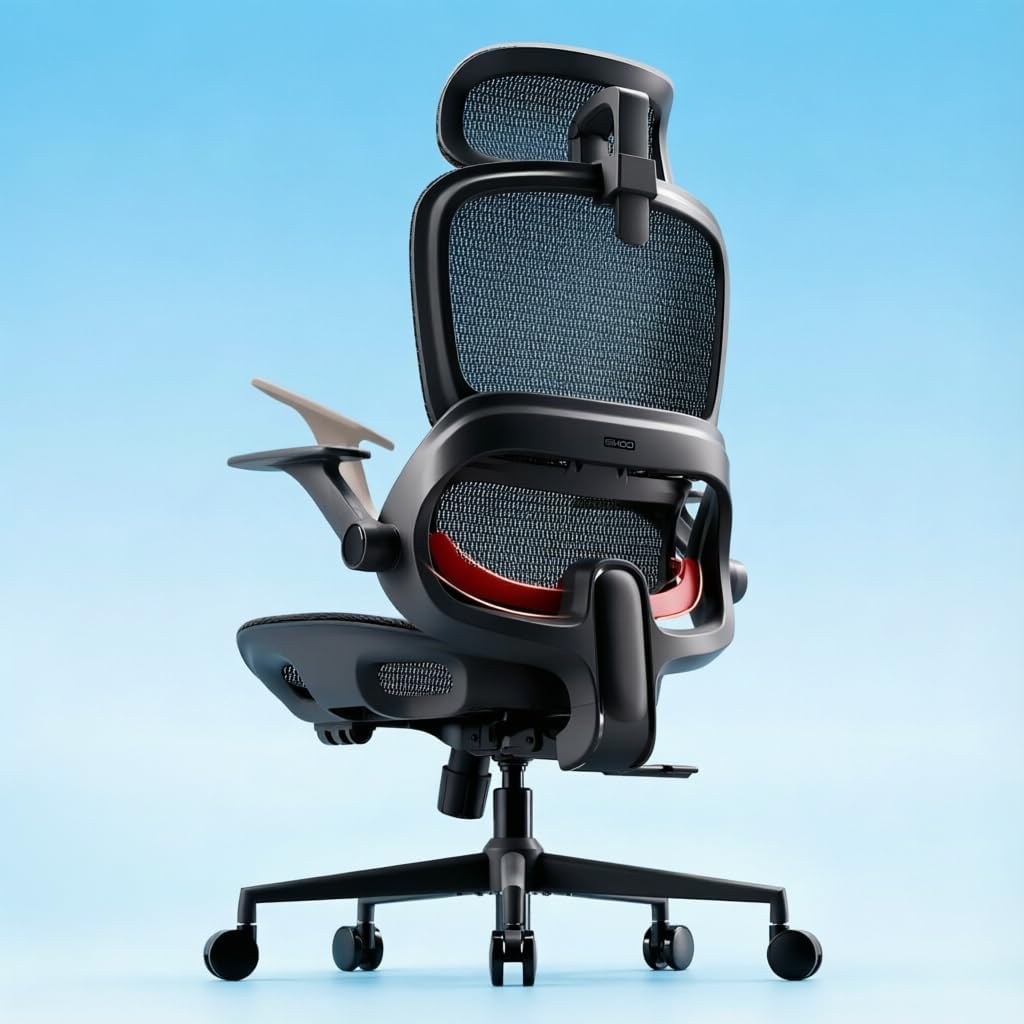Office Chair, Comfy Ergonomic Office Chair, High Back Computer Chair with Adaptive Lumbar Support & wide Headrest, Flip-up Armrests, Swivel Desk Chair for Long Hours, WITHOUT Footrest, Grey