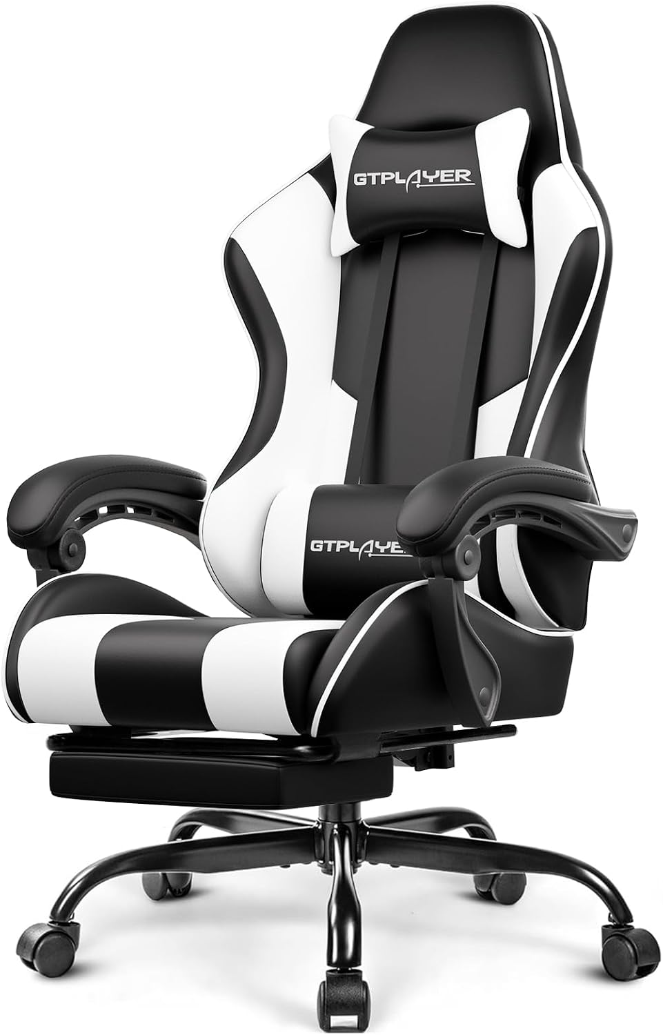 Gaming Chair, Computer Chair with Footrest and Lumbar Support, Height Adjustable Game Chair with 360°-Swivel Seat and Headrest and for Office or Gaming (Pearl White)
