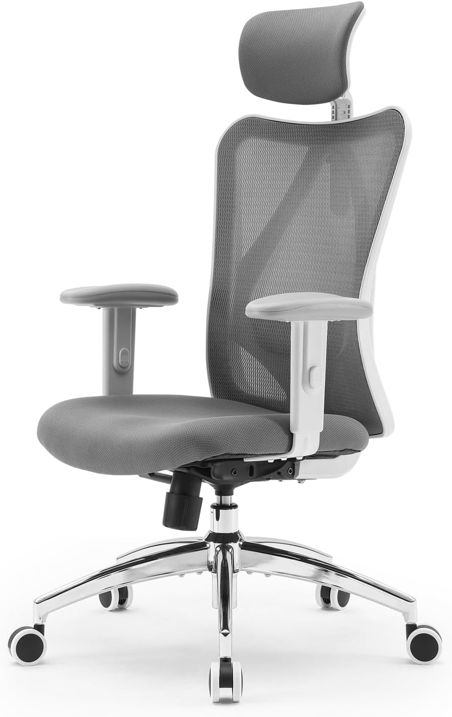 Office Chair, Comfy Ergonomic Office Chair, High Back Computer Chair with Adaptive Lumbar Support & wide Headrest, Flip-up Armrests, Swivel Desk Chair for Long Hours, WITHOUT Footrest, Grey