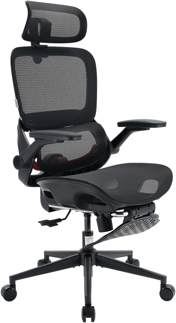 Office Chair, Comfy Ergonomic Office Chair, High Back Computer Chair with Adaptive Lumbar Support & wide Headrest, Flip-up Armrests, Swivel Desk Chair for Long Hours, WITHOUT Footrest, Grey