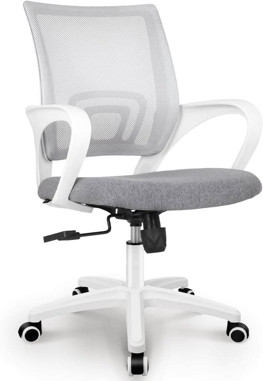 CHAIR Office Desk Computer Chair Ergonomic Mesh Gaming Cushion Seat with Comfy Lumbar Mid Back Support Adjustable Height Swivel Rolling Wheels for Home Task (Mesh Black)