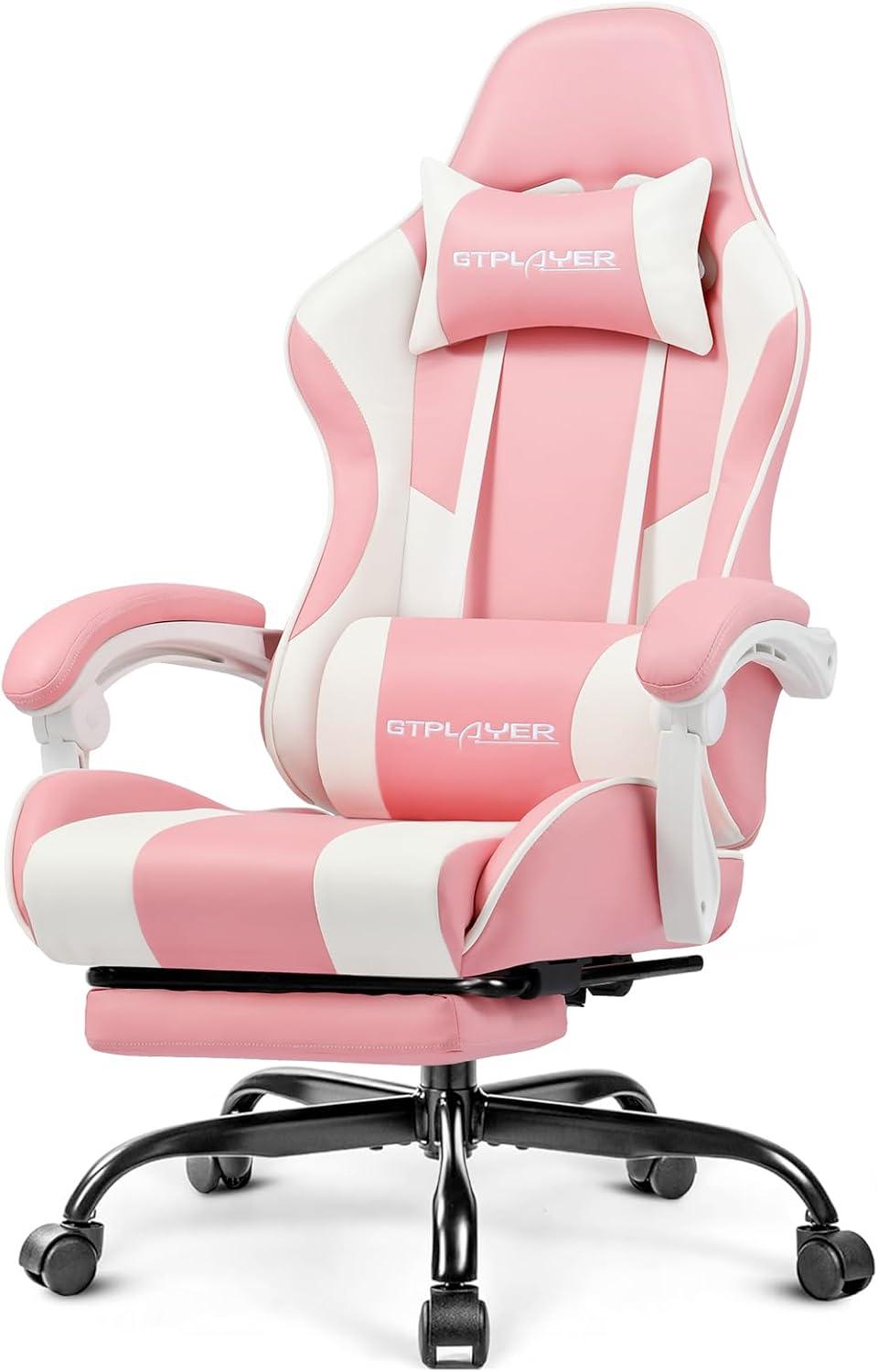 Gaming Chair, Computer Chair with Footrest and Lumbar Support, Height Adjustable Game Chair with 360°-Swivel Seat and Headrest and for Office or Gaming (Pearl White)