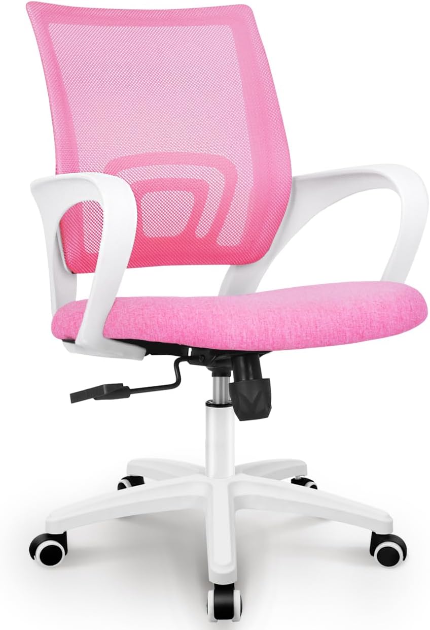 CHAIR Office Desk Computer Chair Ergonomic Mesh Gaming Cushion Seat with Comfy Lumbar Mid Back Support Adjustable Height Swivel Rolling Wheels for Home Task (Mesh Black)