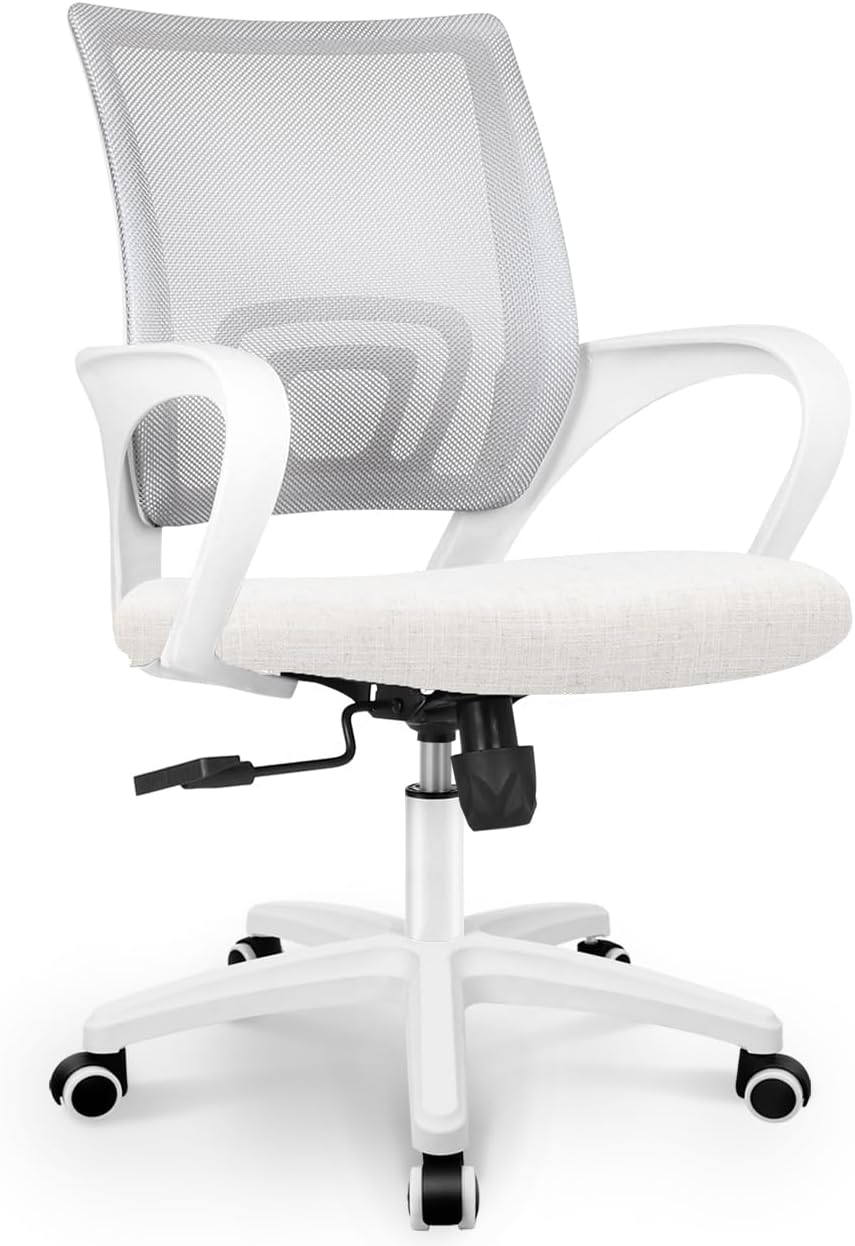 CHAIR Office Desk Computer Chair Ergonomic Mesh Gaming Cushion Seat with Comfy Lumbar Mid Back Support Adjustable Height Swivel Rolling Wheels for Home Task (Mesh Black)