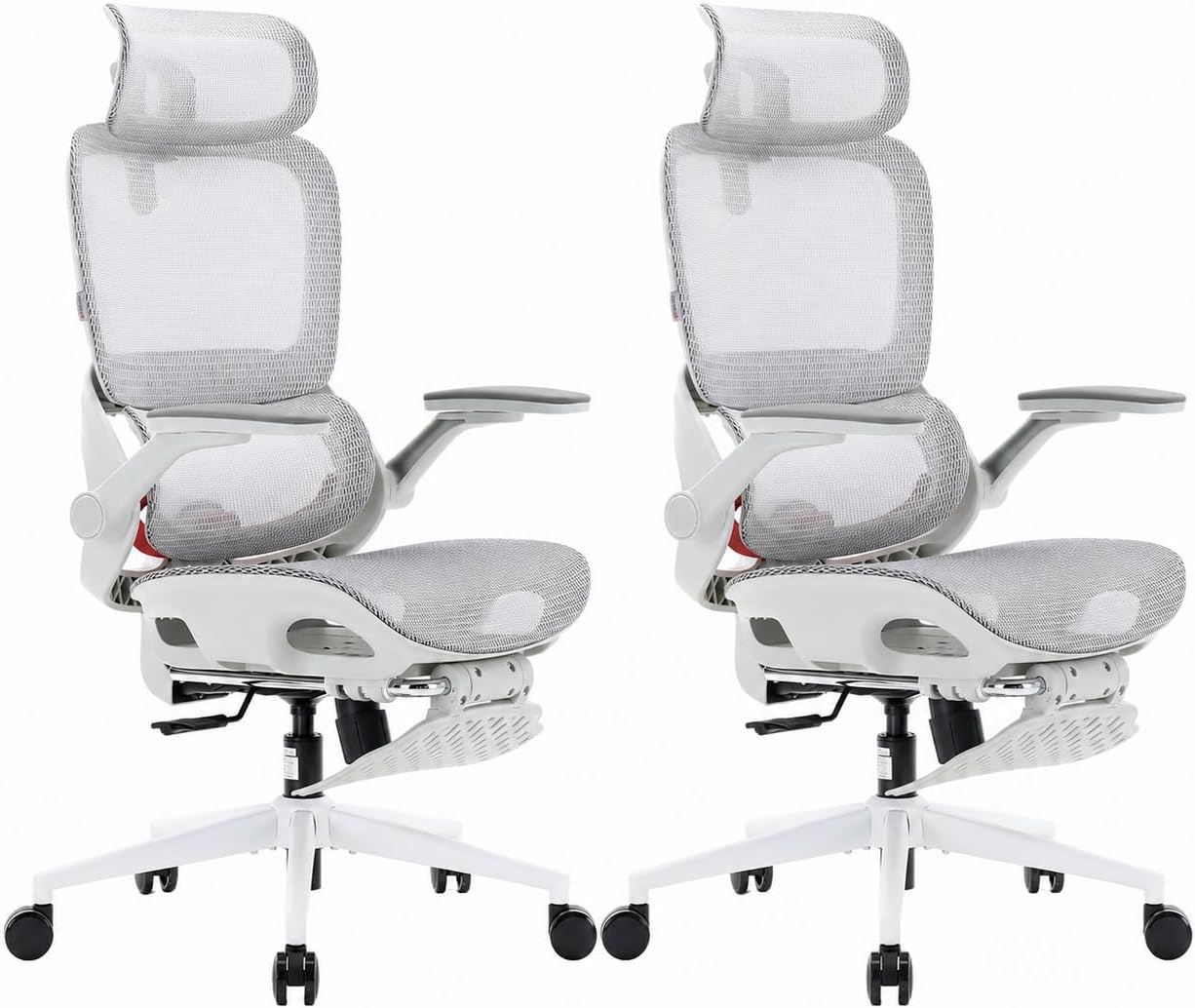 Office Chair, Comfy Ergonomic Office Chair, High Back Computer Chair with Adaptive Lumbar Support & wide Headrest, Flip-up Armrests, Swivel Desk Chair for Long Hours, WITHOUT Footrest, Grey
