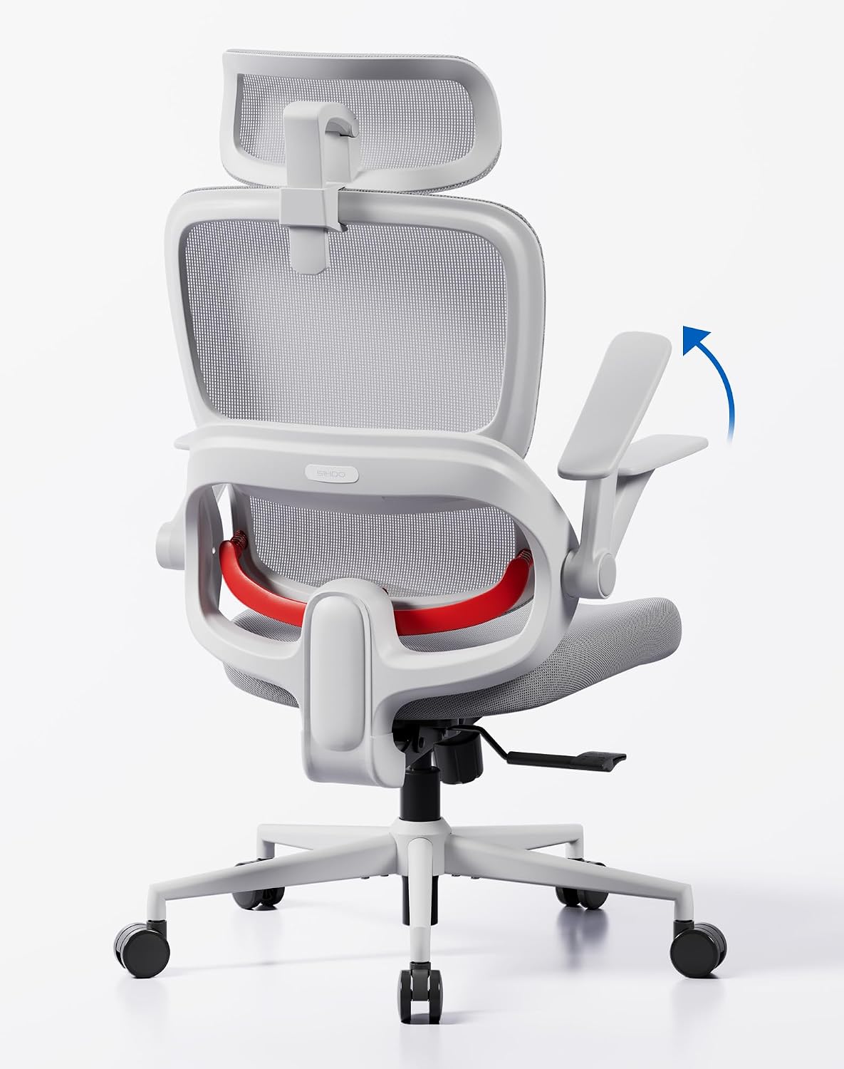 Office Chair, Comfy Ergonomic Office Chair, High Back Computer Chair with Adaptive Lumbar Support & wide Headrest, Flip-up Armrests, Swivel Desk Chair for Long Hours, WITHOUT Footrest, Grey