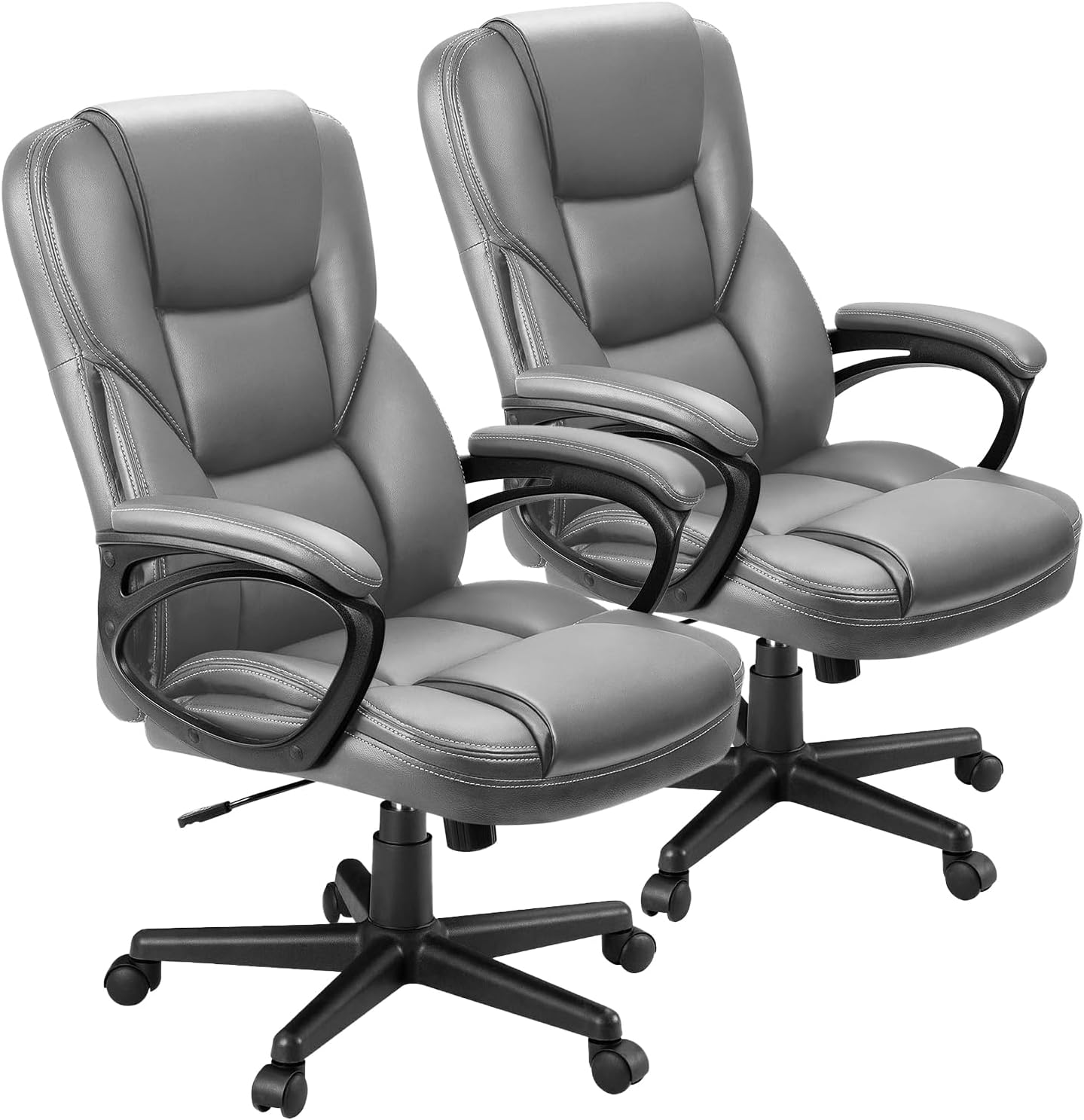 Office Executive Chair High Back Adjustable Managerial Home Desk Chair, Swivel Computer PU Leather Chair with Lumbar Support (2, Black)