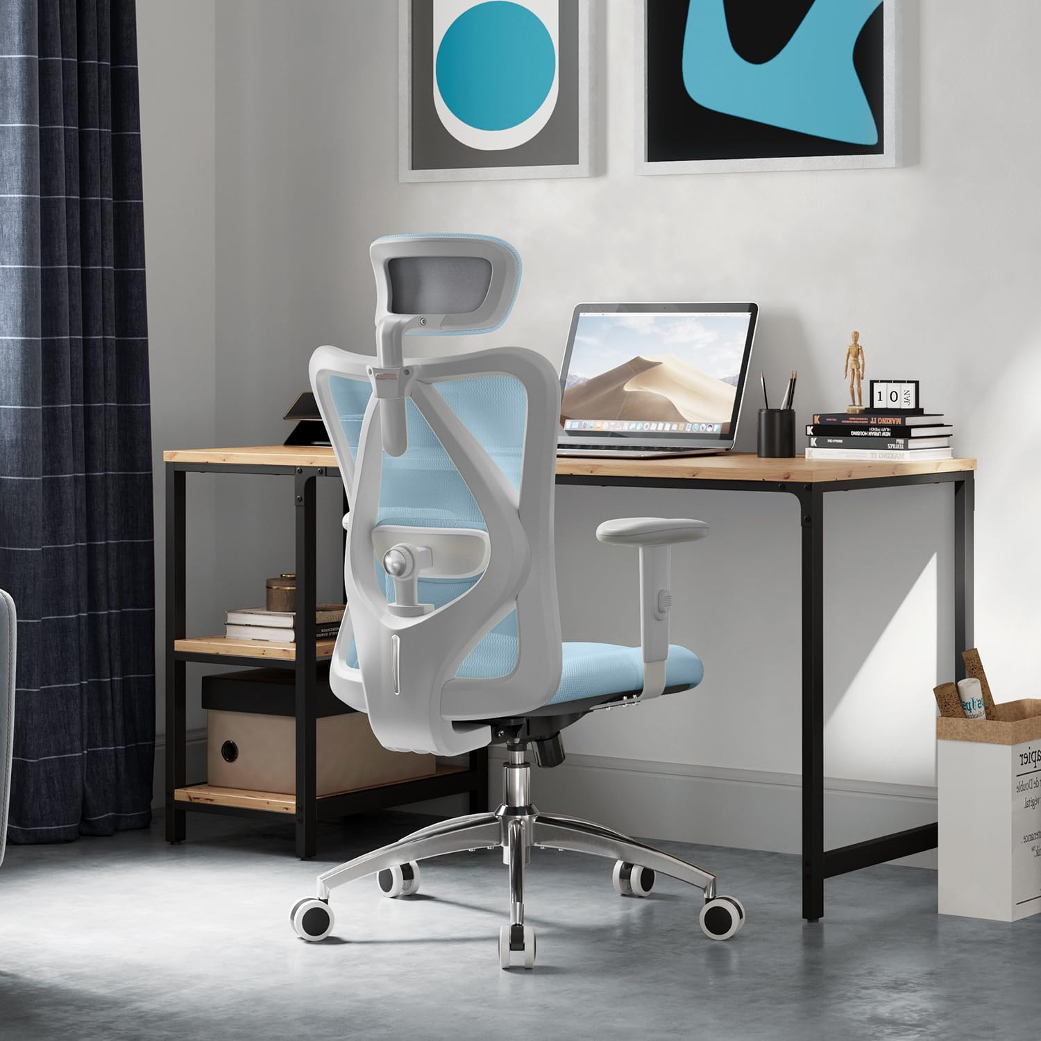 Office Chair, Comfy Ergonomic Office Chair, High Back Computer Chair with Adaptive Lumbar Support & wide Headrest, Flip-up Armrests, Swivel Desk Chair for Long Hours, WITHOUT Footrest, Grey