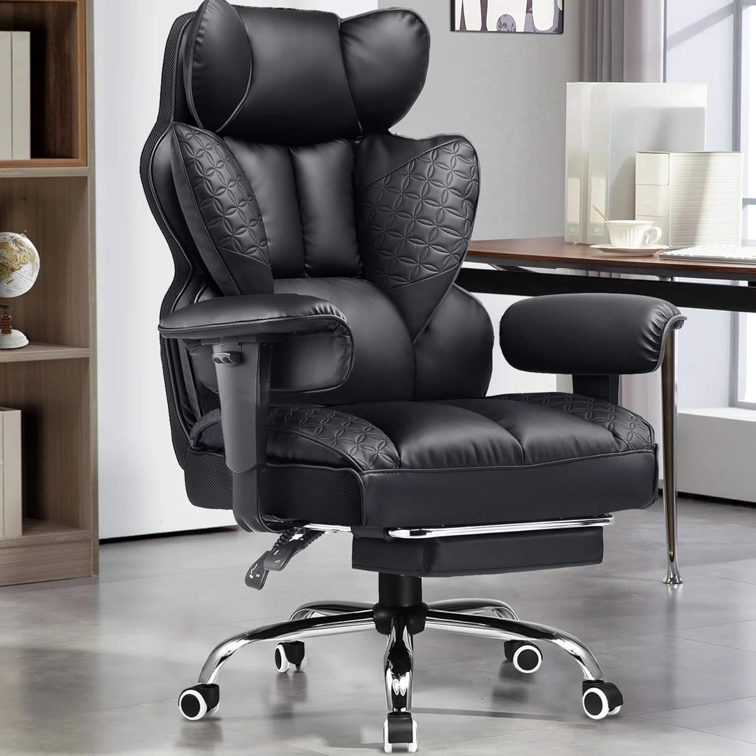 Big and Tall Gaming Chair 400lbs Heavy Duty Office Chair with Foot Rest & Ergonomic Pocket Spring Lumbar Support, High Back 3D Saddle Shaped Cushion for Back Pain Relief, Matte-Black