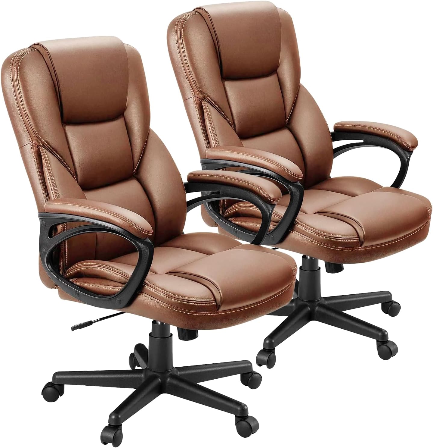 Office Executive Chair High Back Adjustable Managerial Home Desk Chair, Swivel Computer PU Leather Chair with Lumbar Support (2, Black)