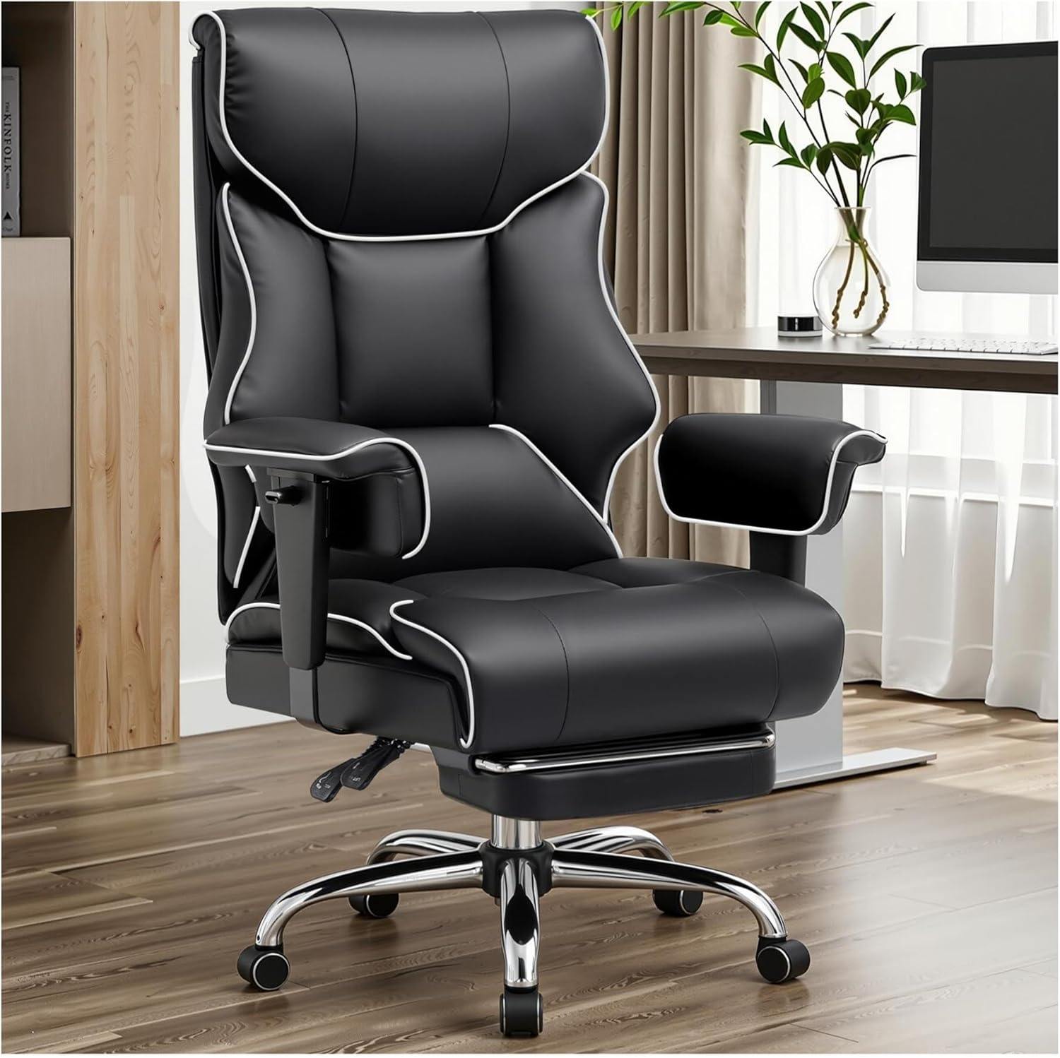 Big and Tall Gaming Chair 400lbs Heavy Duty Office Chair with Foot Rest & Ergonomic Pocket Spring Lumbar Support, High Back 3D Saddle Shaped Cushion for Back Pain Relief, Matte-Black