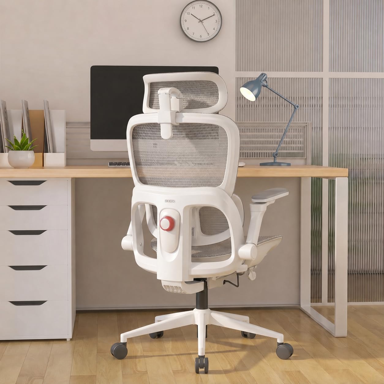 Office Chair, Comfy Ergonomic Office Chair, High Back Computer Chair with Adaptive Lumbar Support & wide Headrest, Flip-up Armrests, Swivel Desk Chair for Long Hours, WITHOUT Footrest, Grey