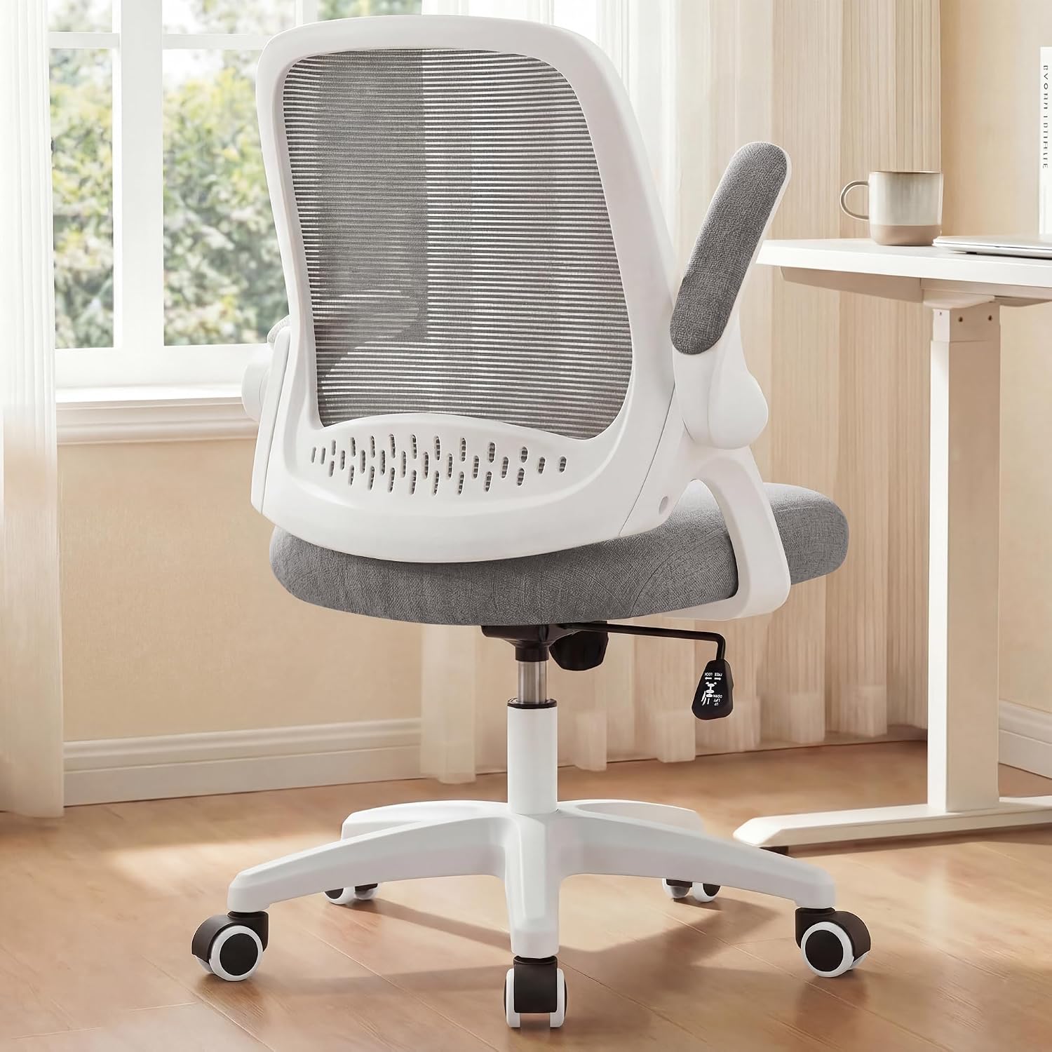 CHAIR Office Desk Gaming Ergonomic Computer Chair with Lumbar Back Support Adjustable Height Swivel Rolling Wheels Flip-up Arms Mesh Chair for Home Vanity (Black)