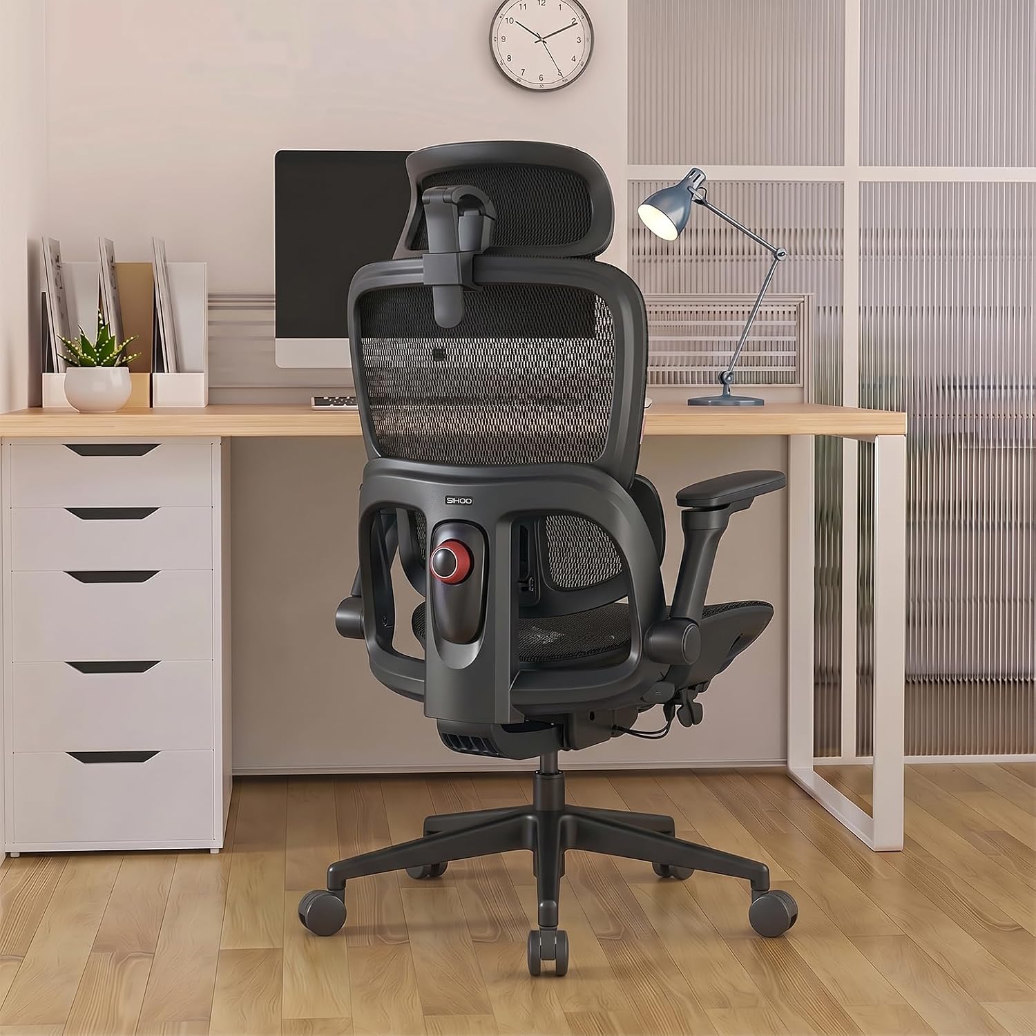 Office Chair, Comfy Ergonomic Office Chair, High Back Computer Chair with Adaptive Lumbar Support & wide Headrest, Flip-up Armrests, Swivel Desk Chair for Long Hours, WITHOUT Footrest, Grey