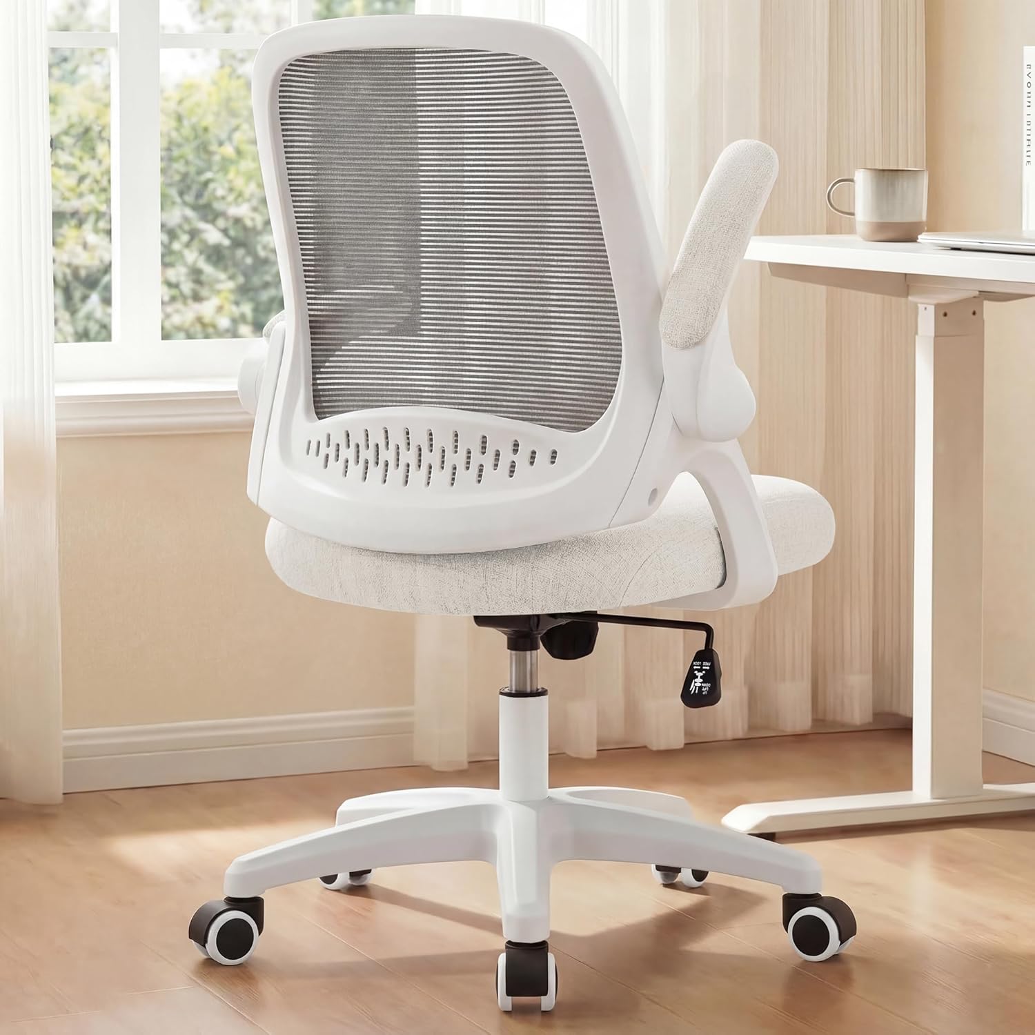 CHAIR Office Desk Gaming Ergonomic Computer Chair with Lumbar Back Support Adjustable Height Swivel Rolling Wheels Flip-up Arms Mesh Chair for Home Vanity (Black)