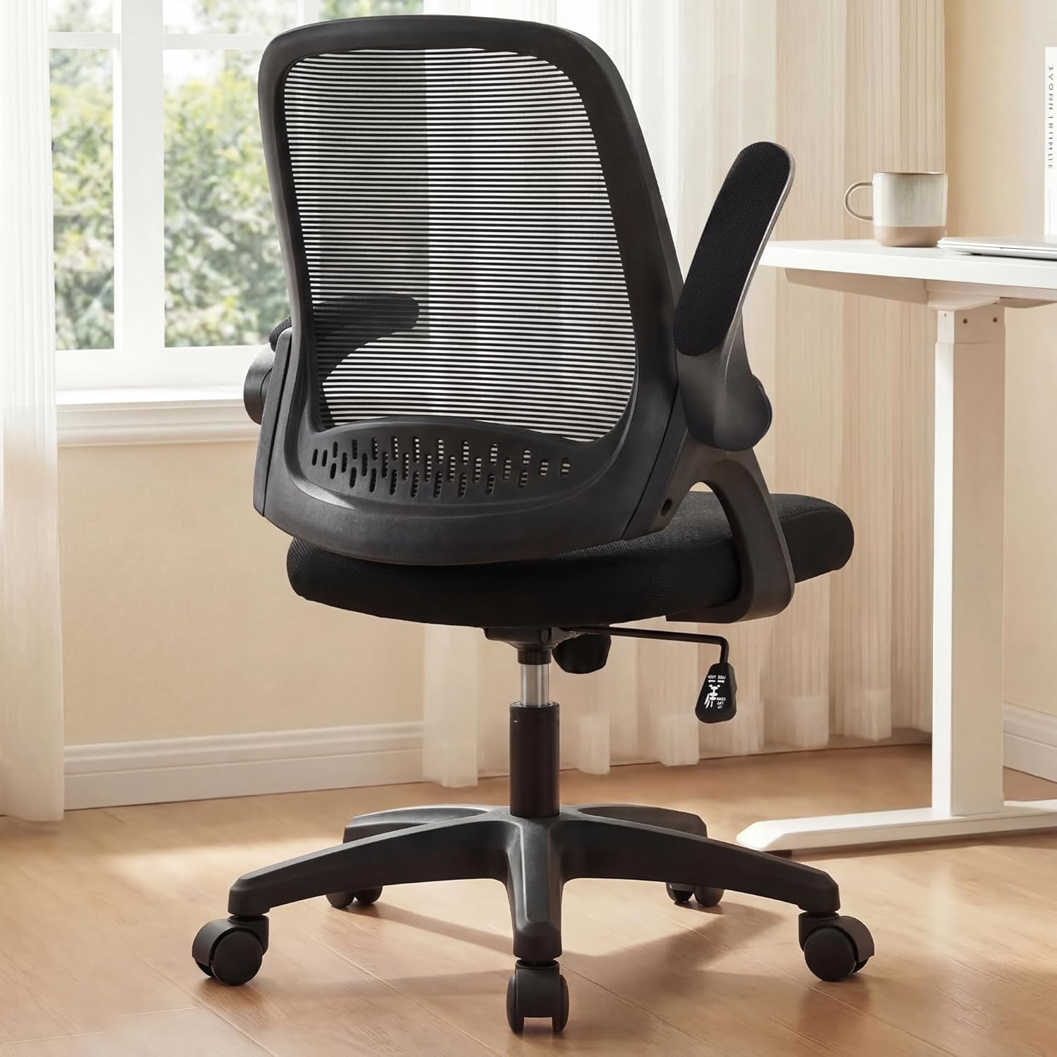 Office Desk Gaming Ergonomic Computer Chair with Lumbar Back Support Adjustable Height Swivel Rolling Wheels Flip-up Arms Mesh Chair for Home Vanity (Ivory)