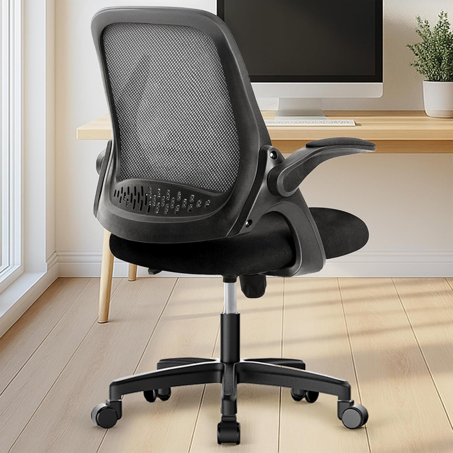 CHAIR Office Desk Gaming Ergonomic Computer Chair with Lumbar Back Support Adjustable Height Swivel Rolling Wheels Flip-up Arms Mesh Chair for Home Vanity (Black)
