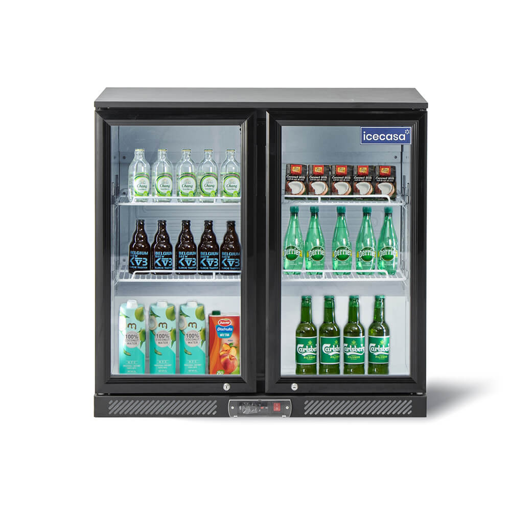 ICECASA Commercial 35.4" 2 Glass Door Back Bar Beer Cooler Beverage Refrigerator 7.8 Cu.ft | ICE-220H