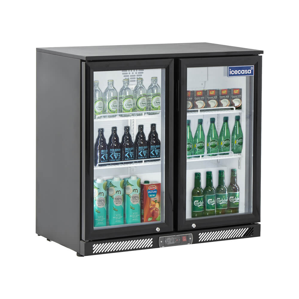 ICECASA Commercial 35.4" 2 Glass Door Back Bar Beer Cooler Beverage Refrigerator 7.8 Cu.ft | ICE-220H