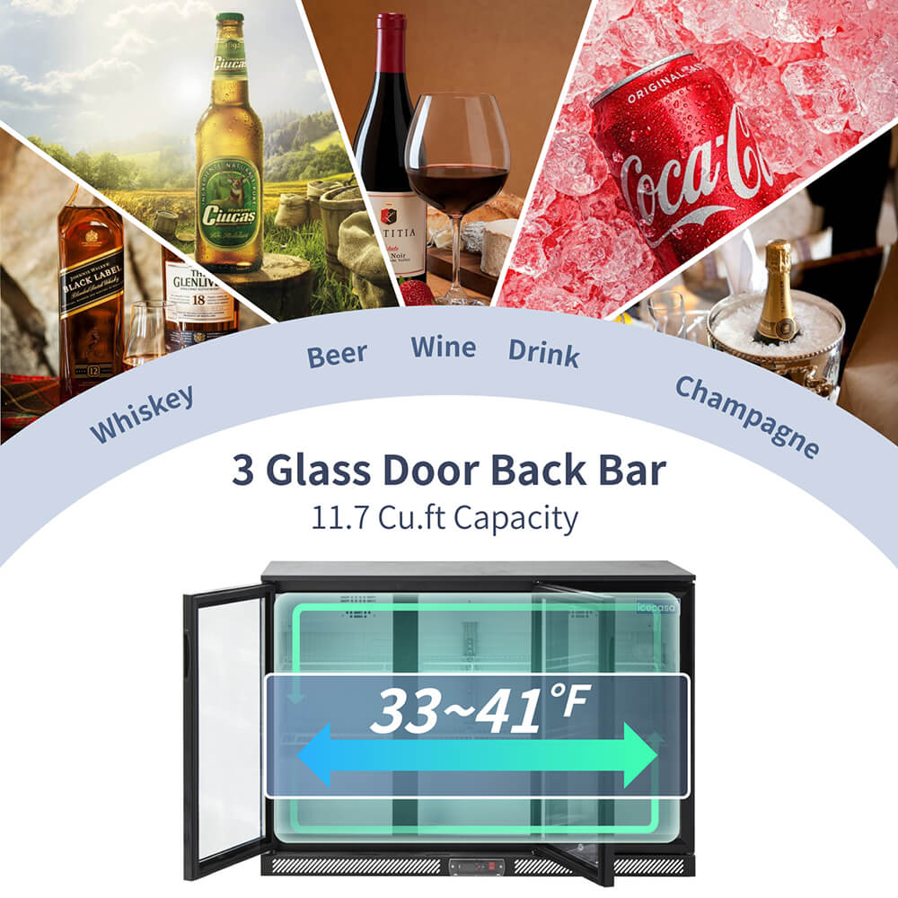 ICECASA Commercial 52.6" 3 Glass Door Back Bar Beer Cooler Beverage Refrigerator 11.7 Cu.ft | ICE-320H